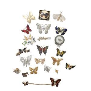 Vintage Butterfly Brooch Lot of 22, Vintage Lapel Pin Bundle